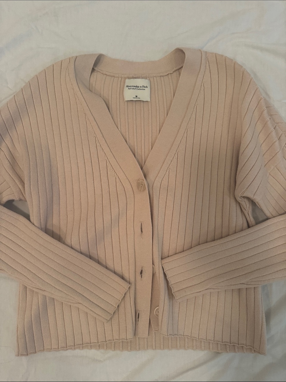 Abercrombie & Fitch Blush Ribbed V-Neck Button Cardigan